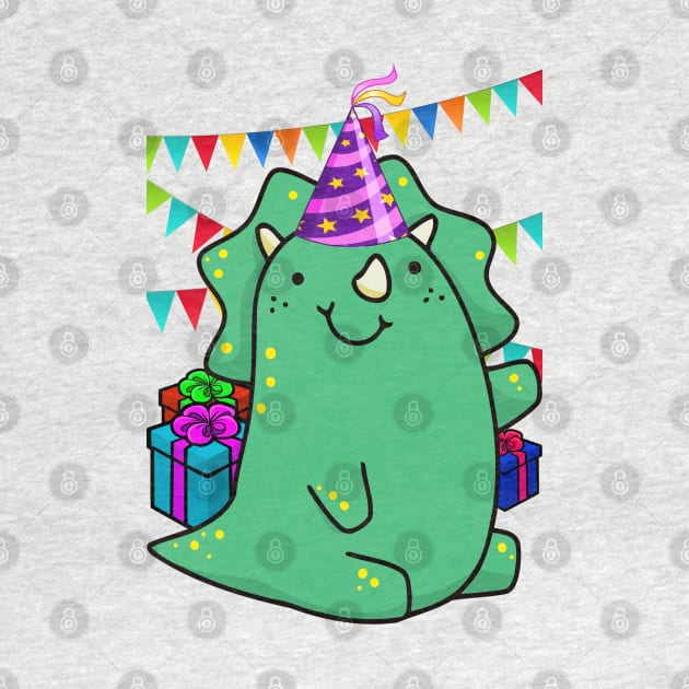 BIRTHDAY CUTE GREEN TRICERAPTOPS by GeekCastle